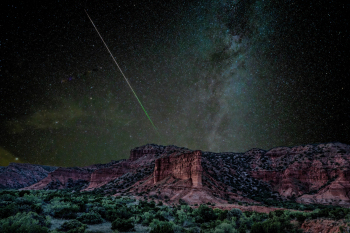 Composite of meteor over Caprock Canyon, Texas