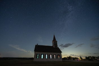 Bosque County, Old Rock Church under a stary sky